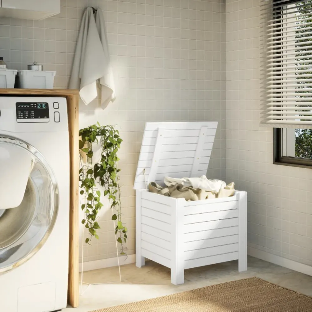 Caixa de arrumação com tampa RANA 60x49x54cm pinho maciço branco | Fácil Montagem
