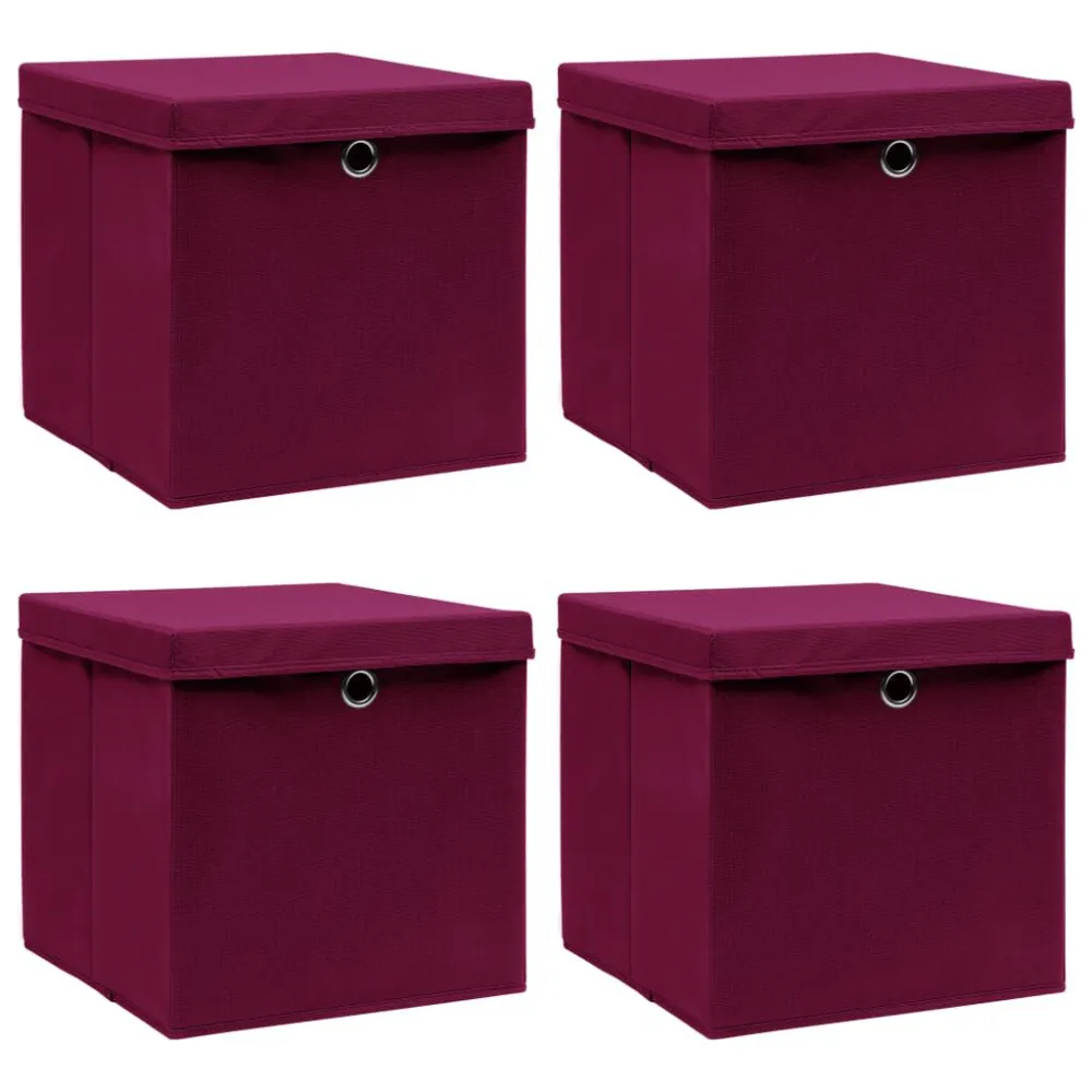 Recipiente Transparente Caixas arrumação com tampas 4pcs 32x32x32cm tecido vermelho esc.