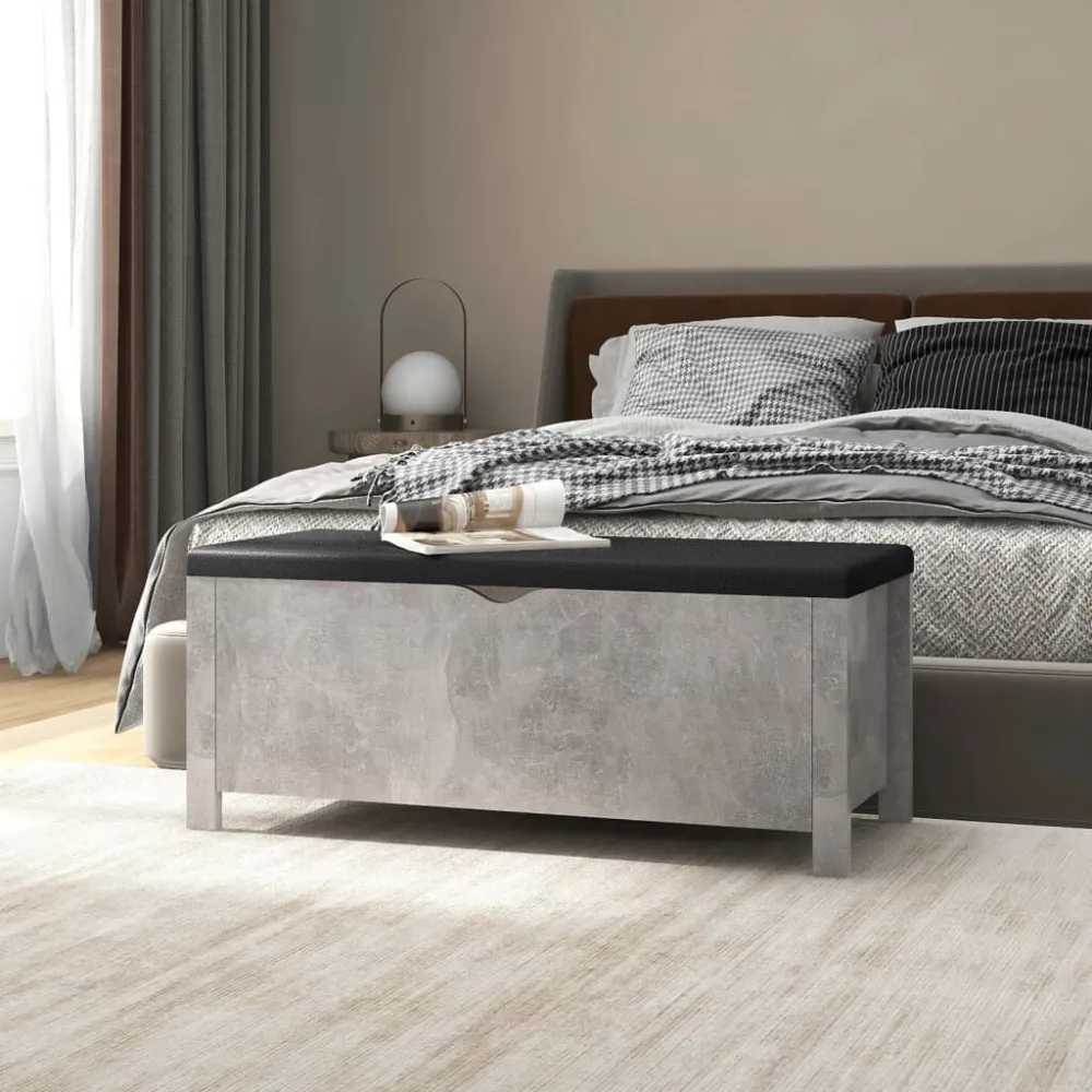 Caixa arrumação com almofadão contrap. 105x40x45cm cinza cimento com Alç