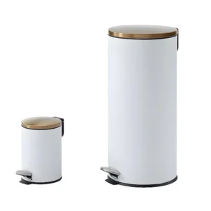 Conjunto de 2 caixotes do lixo com pedal em inox - 30 L e 3 L -Branco e dourado - PIRA Empilhável