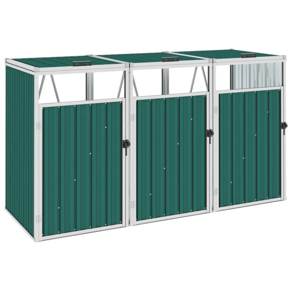Abrigo para caixote do lixo triplo 213x81x121 cm ço verde | Fácil Limpeza
