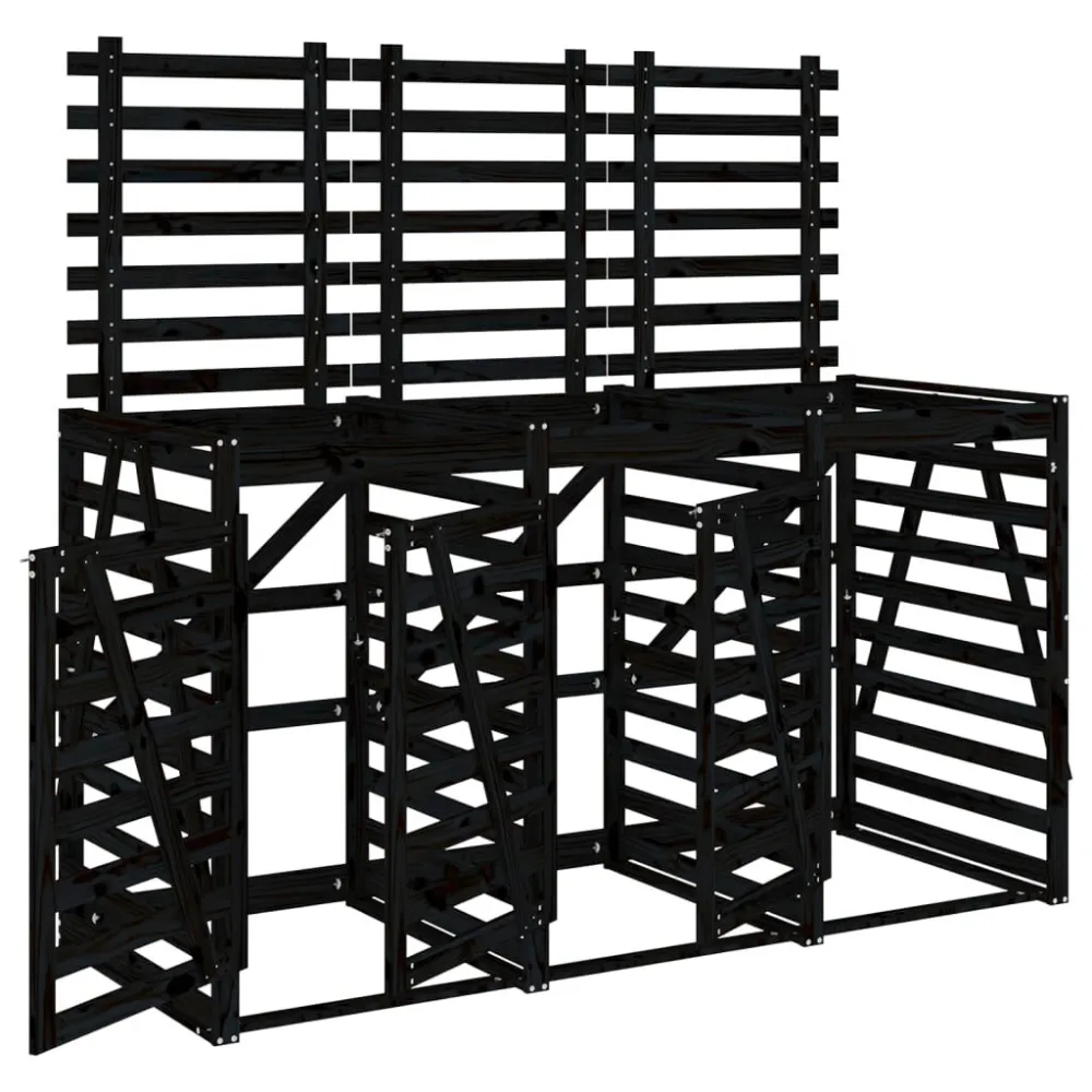 Abrigo para caixote do lixo triplo pinho maciço preto Com Pedal