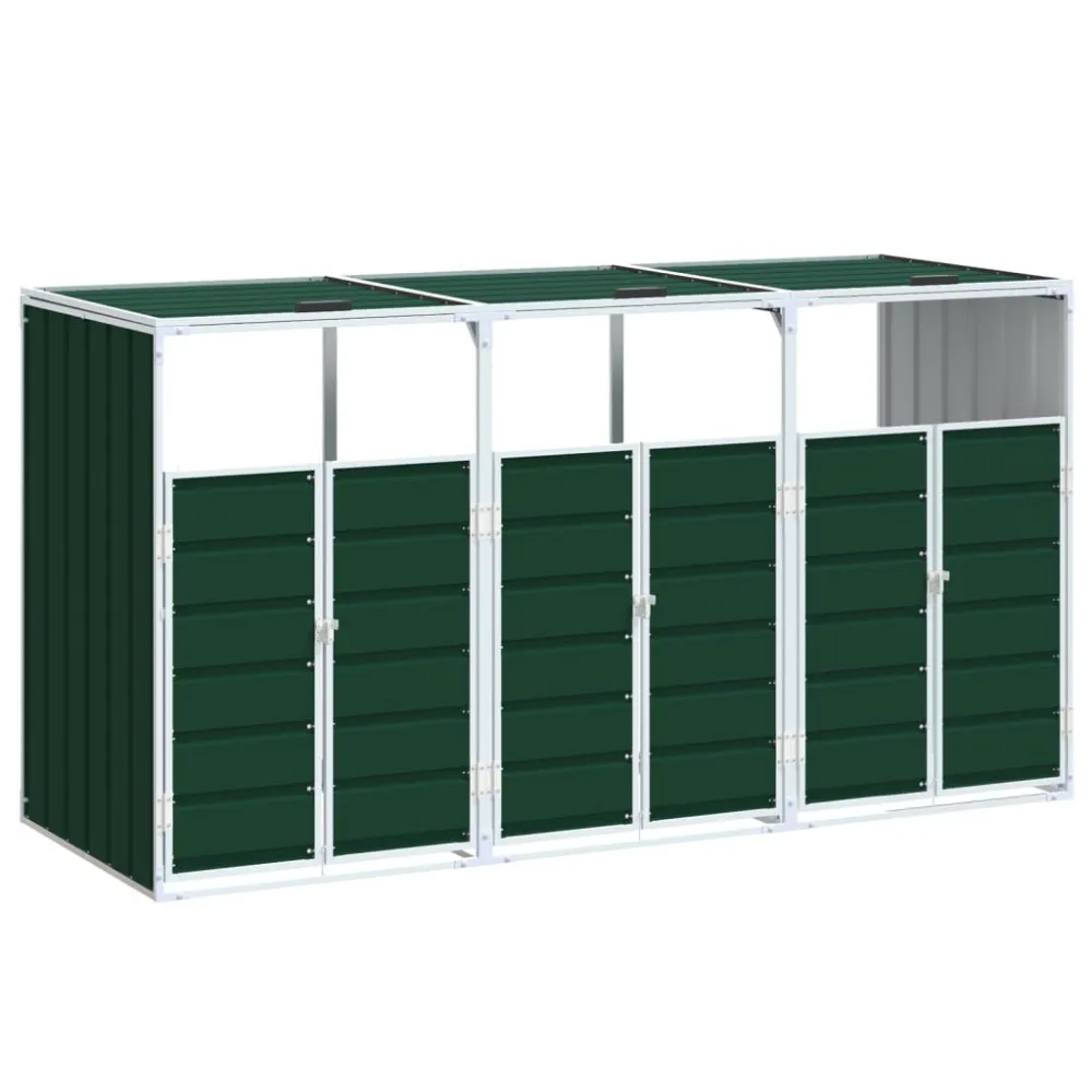 Contentor com rodas triplos caixotes lixo 216x81x115cm ço verde 30 Litros