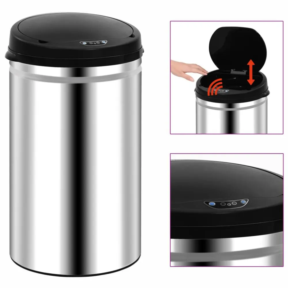 Caixote do lixo com sensor automático 40 L ço inoxidável Com Tampa de Abertura Suave