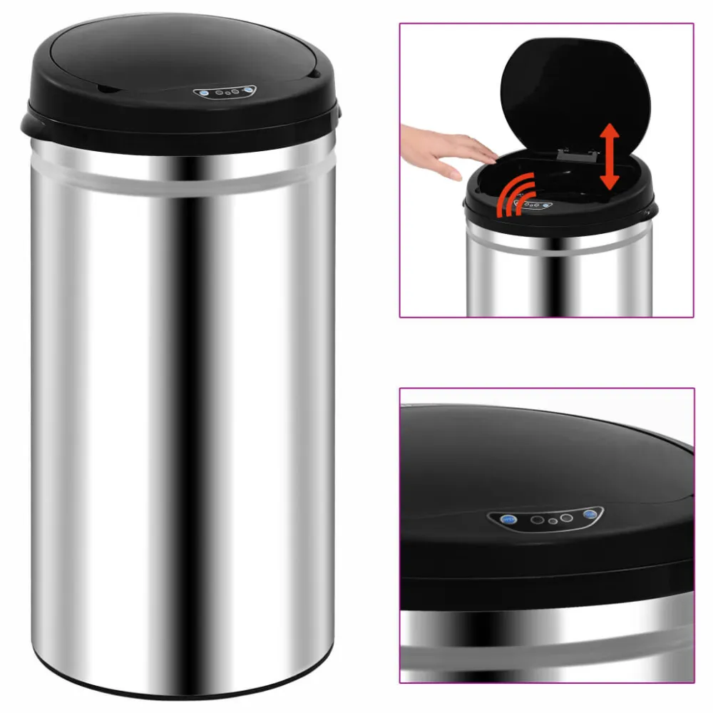 Caixote do lixo com sensor automático 50 L ço inoxidável com 3 Divisórias para Reciclagem