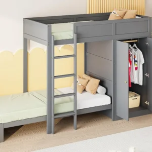 Beliche 90x200cm - com escada e roupeiro - 2 bases de ripas - Cinza