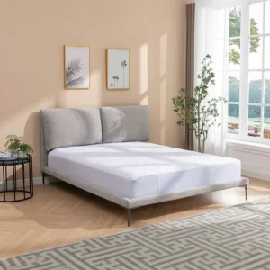 Cama 160x200 cm em tecido cinza matizado + colchão - RIMOTA