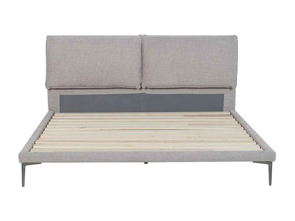 Cama 160x200 cm em tecido cinza matizado + colchão - RIMOTA