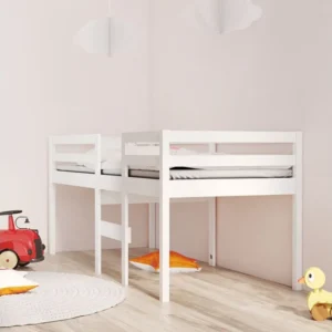 Cama alta 90x190 cm madeira de pinho maciç branco