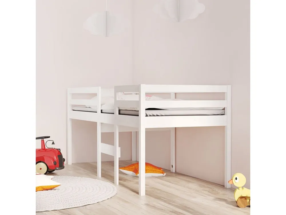 Cama alta 90x190 cm madeira de pinho maciç branco