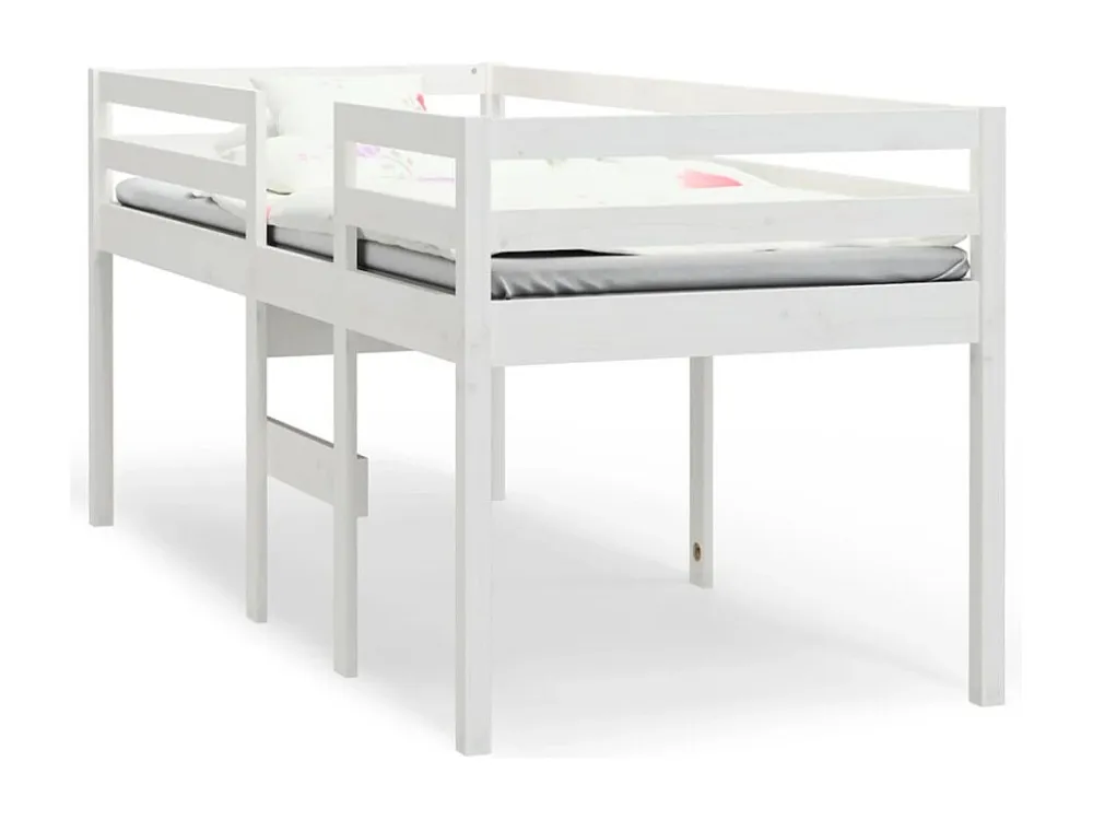 Cama alta 90x190 cm madeira de pinho maciç branco