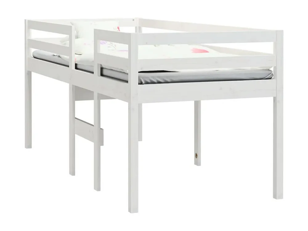 Cama alta 90x190 cm madeira de pinho maciç branco