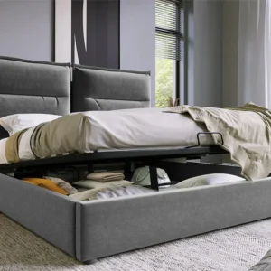 Cama de arrumação com arrumação 140 x 200 cm - tecido de veludo - base de ripas - cinza
