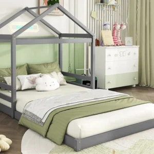 Cama cabine 140x200cm em madeira maciç - com base de ripas - Cinza (colchão não incluído)