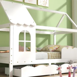 Cama cabine - 90 x 200 cm - madeira maciç - base de ripas - branco