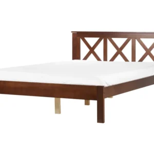 Cama de casal em madeira escura 140 x 200 cm TANNAY com Cabideiro Incluso