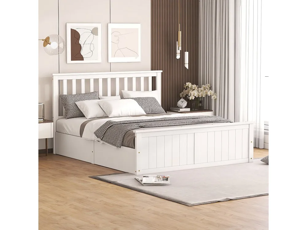 Cama de madeira com arrumação 140 x 200 cm com cabeceira - Base de ripas e arrumação - Branco
