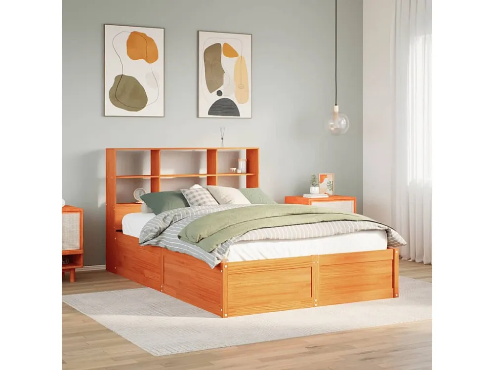 Cama sem colchão 140x190 cm pinho maciço castanho-mel