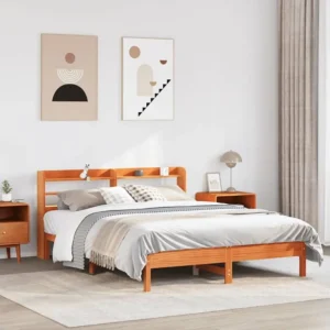 Cama sem colchão 140x190 cm pinho maciço castanho-mel