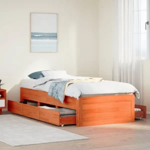 Cama sem colchão com gavetas madeira pinho maciç castanho-mel