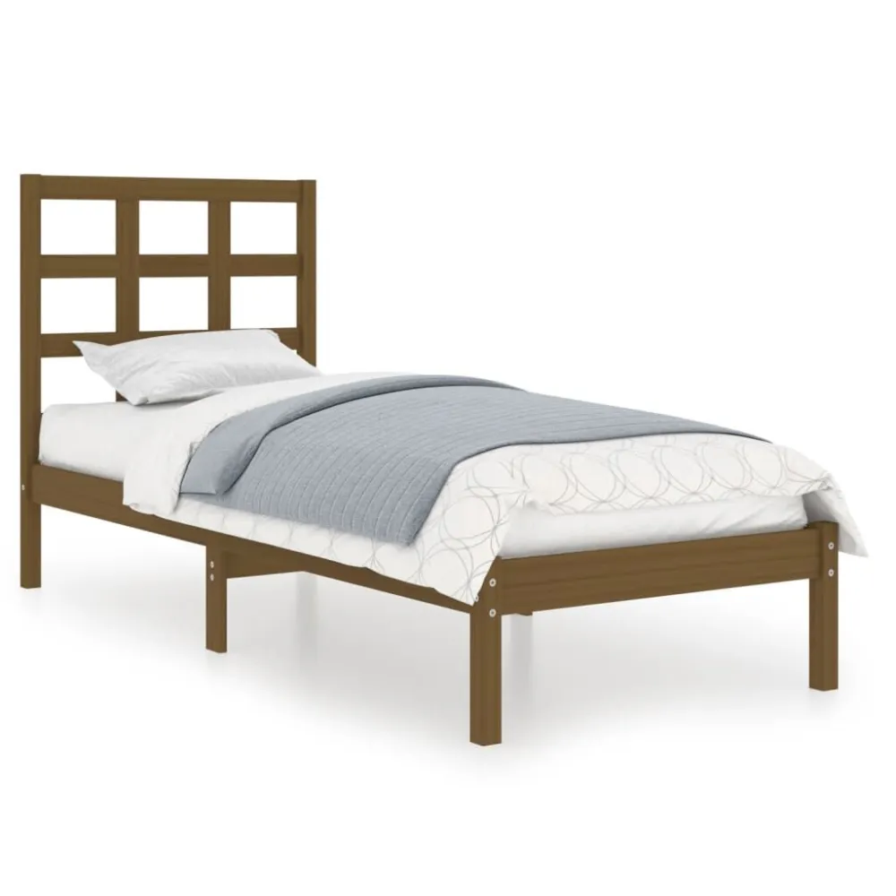 Estrutura de cama 100x200 cm madeira maciç castanho mel
