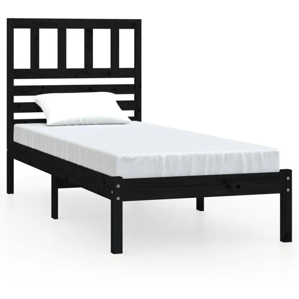 Estrutura de cama 100x200 cm madeira de pinho maciç preto