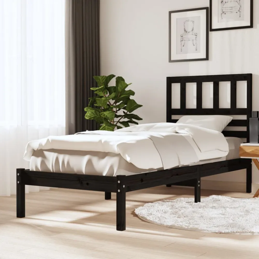 Estrutura de cama 100x200 cm madeira de pinho maciç preto