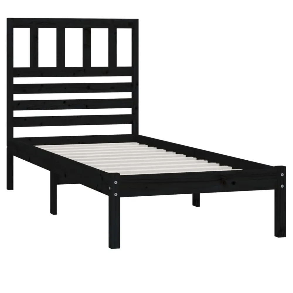 Estrutura de cama 100x200 cm madeira de pinho maciç preto