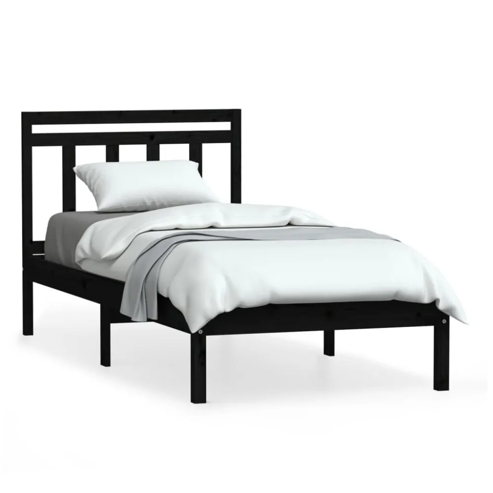 Estrutura de cama 100x200 cm madeira de pinho maciç preto