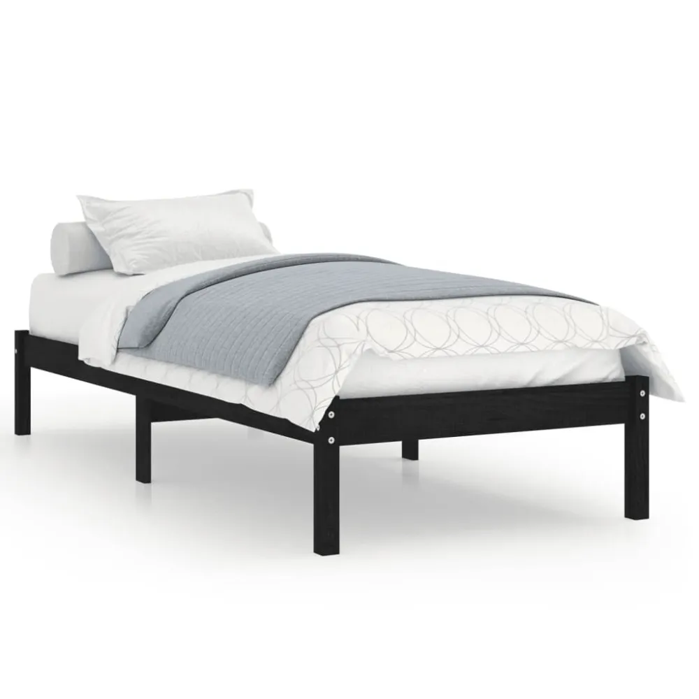 Estrutura de cama 100x200 cm madeira pinho maciço preto