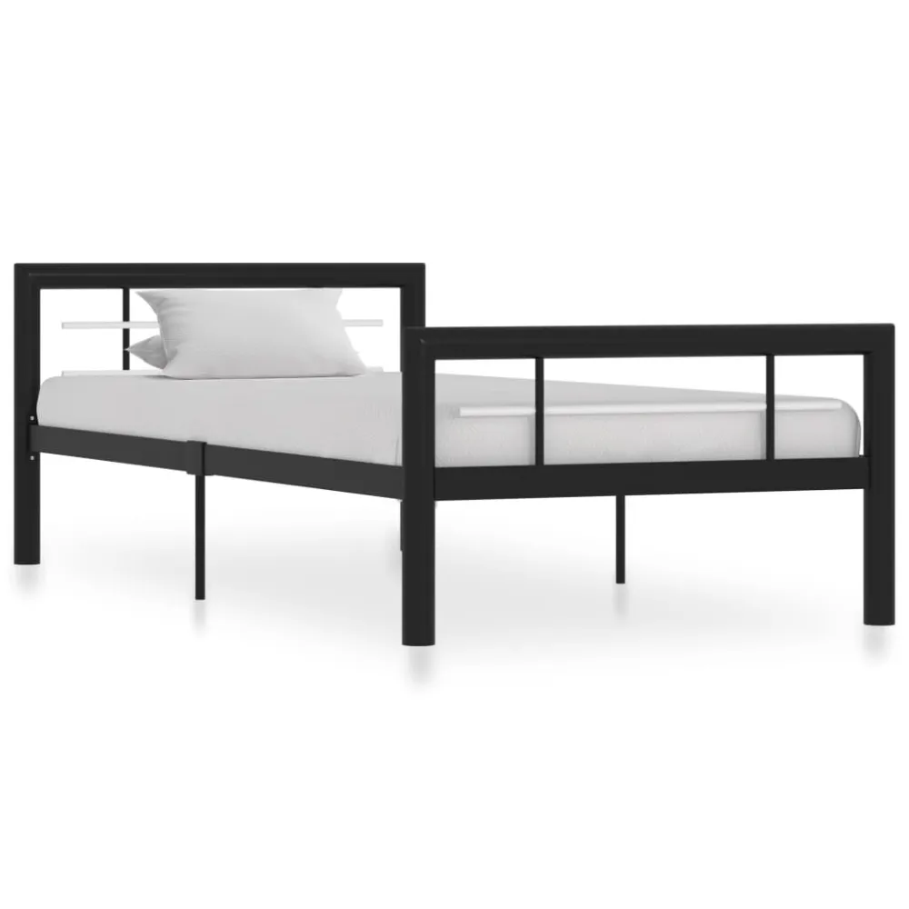 Estrutura de cama 100x200 cm metálico preto e branco