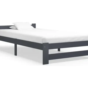 Estrutura de cama 100x200 cm pinho maciço cinzento-escuro