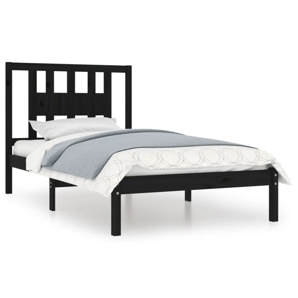 Estrutura de cama 100x200 cm pinho maciço preto