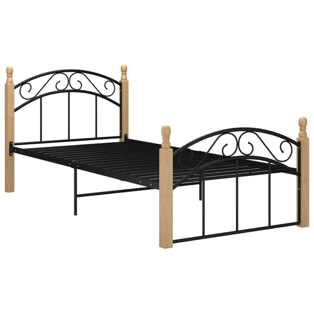 Estrutura de cama 100x200cm metal/madeira carvalho maciç preto