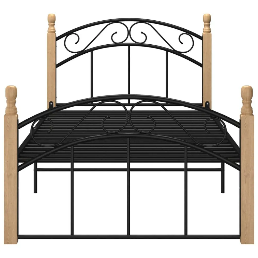 Estrutura de cama 100x200cm metal/madeira carvalho maciç preto