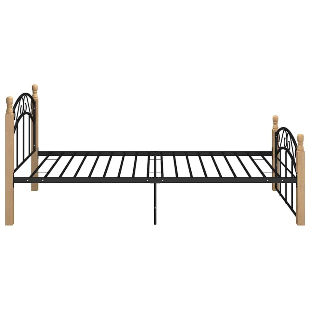 Estrutura de cama 100x200cm metal/madeira carvalho maciç preto
