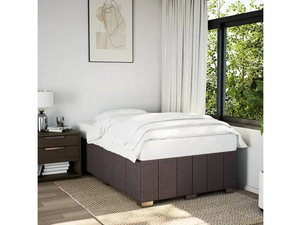 Estrutura de cama 120x190 cm tecido castanho-escuro