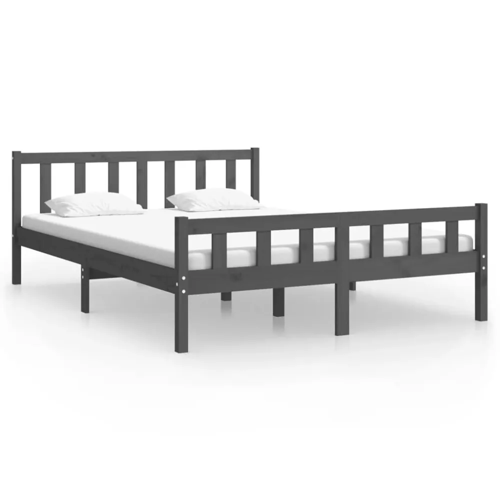 Estrutura de cama 120x200 cm madeira maciç cinzento