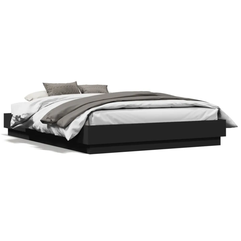 Estrutura de cama 135x190 cm derivados de madeira preto