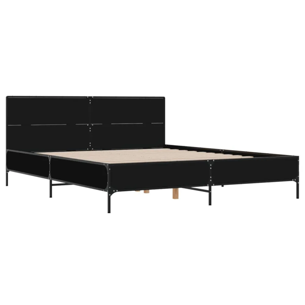 Estrutura de cama 135x190 cm derivados de madeira/metal preto
