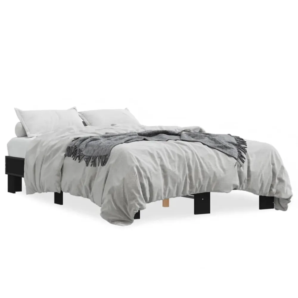 Estrutura de cama 135x190 cm derivados de madeira/metal preto