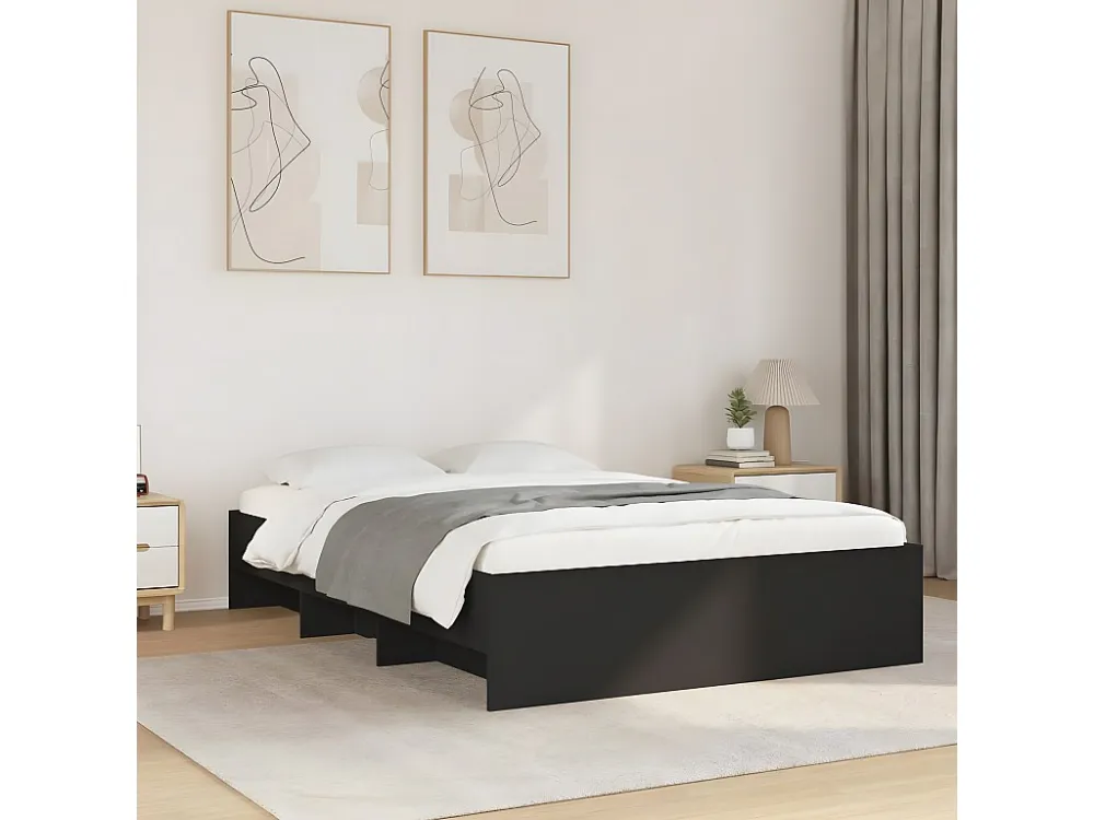Estrutura de cama 140x190 cm derivados de madeira preto