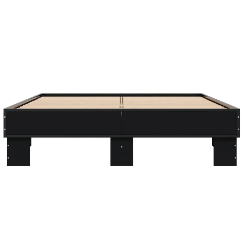 Estrutura de cama 140x190 cm derivados de madeira/metal preto