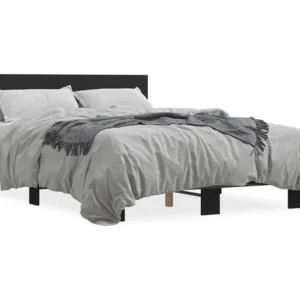 Estrutura de cama 140x190 cm derivados de madeira/metal preto