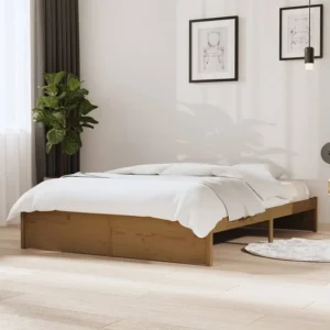 Estrutura de cama 140x190 cm madeira maciç castanho-mel