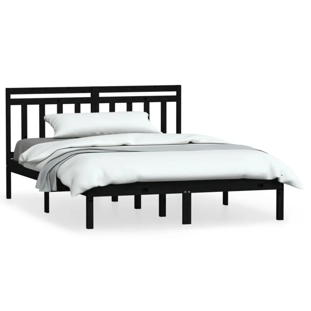 Estrutura de cama 140x190 cm madeira de pinho maciç preto