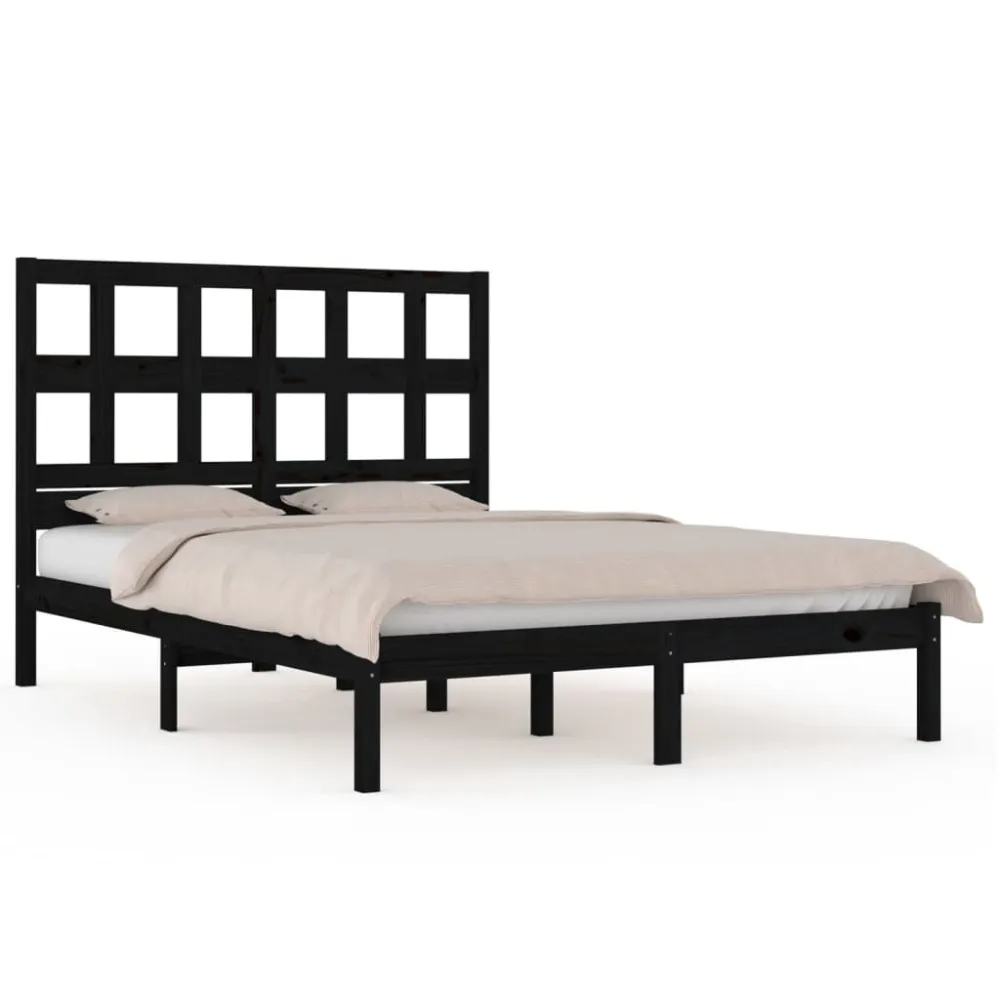 Estrutura de cama 140x190 cm madeira de pinho maciç preto