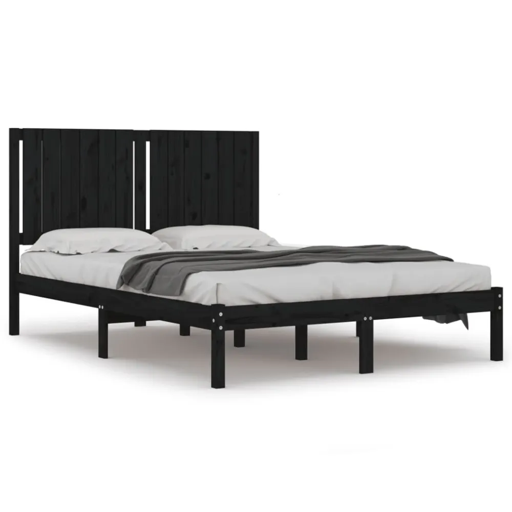 Estrutura de cama 140x190 cm madeira de pinho maciç preto