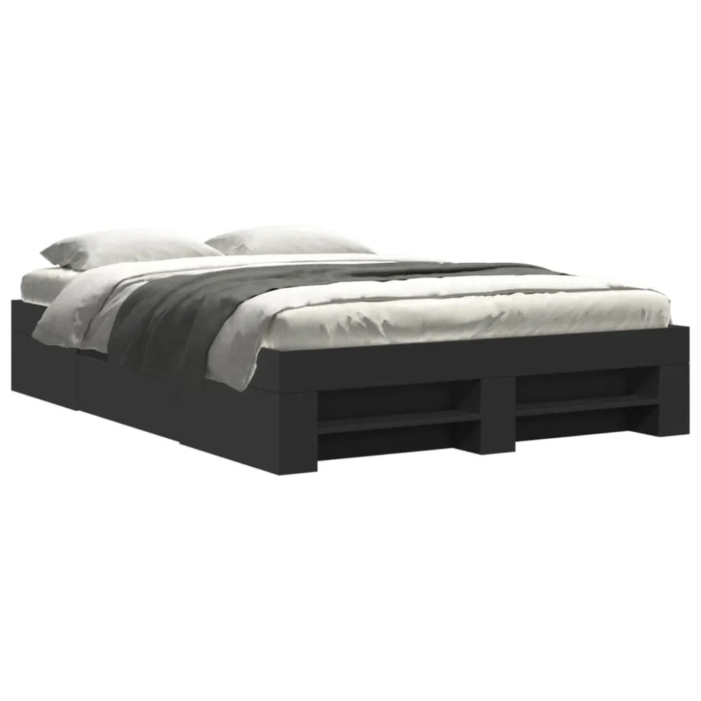 Estrutura de cama 140x200 cm derivados de madeira preto