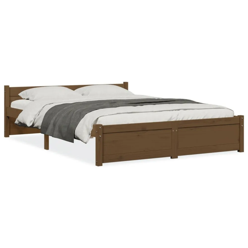 Estrutura de cama 140x200 cm madeira maciç castanho mel